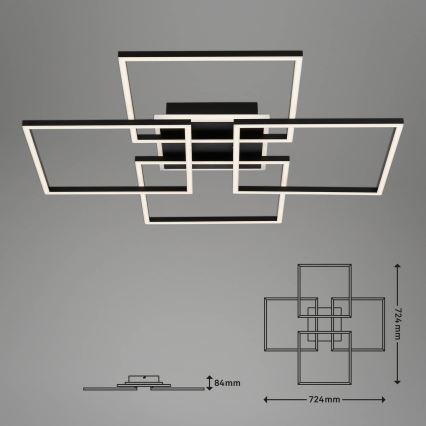 Brilo - Dimmbare LED-Deckenleuchte FRAME LED/50W/230V 2700-6500K 72,4x72,4cm schwarz Wi-Fi Tuya + Fernbedienung