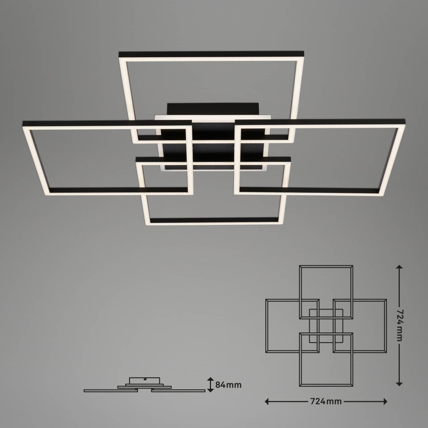 Brilo - Dimmbare LED-Deckenleuchte FRAME LED/50W/230V 2700-6500K 72,4x72,4cm schwarz Wi-Fi Tuya + Fernbedienung