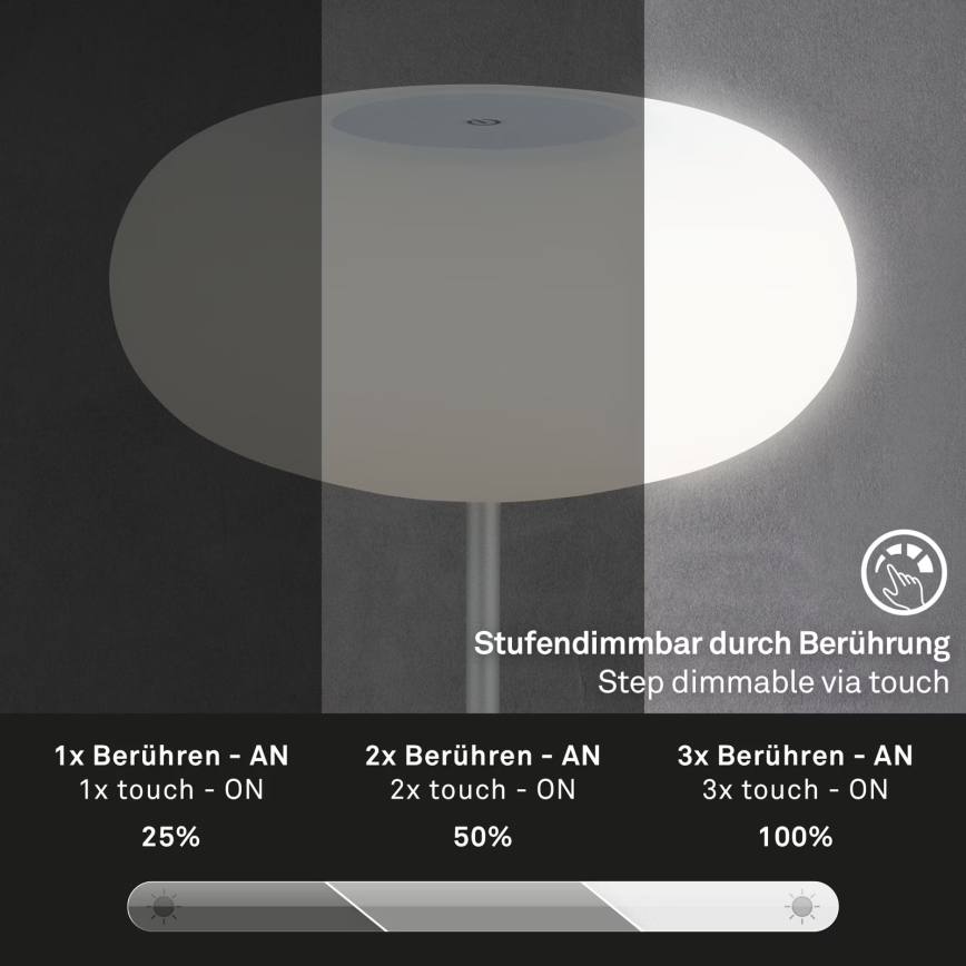 Brilo - LED dimmbare, wiederaufladbare Außen-Tischleuchte OLANA LED/3W/5V IP44