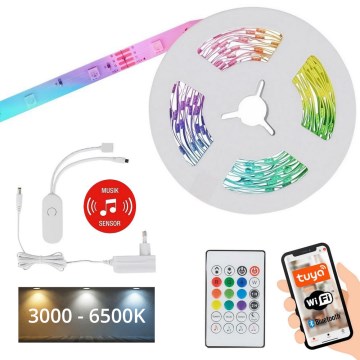 Brilo - LED RGBW dimmbarer Musik-Strip 6,65m LED/18W/230V Wi-Fi Tuya + Fernbedienung