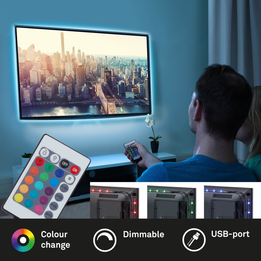 Brilo - LED RGBW dimmbarer Streifen für TV 3m LED/2,5W/USB + Fernbedienung