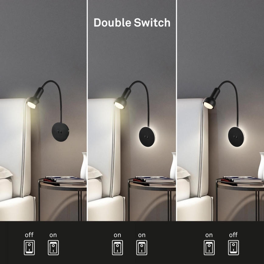 Briloner 2178015 - Flexible LED-Wandleuchte 1xE14/10W/230V + LED/3W schwarz