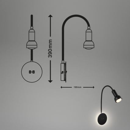 Briloner 2178015 - LED Wandleuchte flexibel 1xE14/10W/230V + LED/3W schwarz