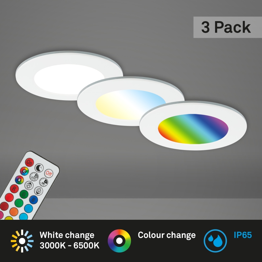 Briloner - SET 3x RGBW LED dimmbare Badezimmer-Einbauleuchte LED/4,8W/230V 3000-6500K IP65 + Fernbedienung
