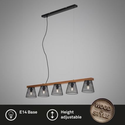Briloner 4077-055 - Pendelleuchte an Kabel WOOD & STYLE 5xE14/25W/230V Gummibaumholz