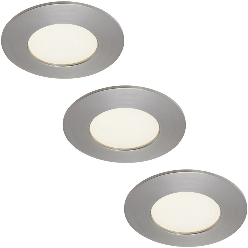 Briloner 7103432 - 3er-SET dimmbare LED-Deckeneinbauleuchten für Badezimmer 3xLED/4,9W/230V IP44 mattchrom