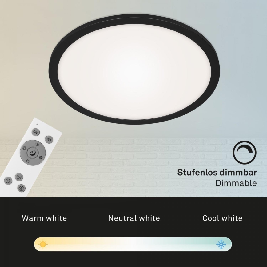 Briloner 7168-015 - Dimmbare LED-Deckenleuchte PIATTO LED/22W/230V 3000-6500K d 40 cm schwarz + Fernbedienung