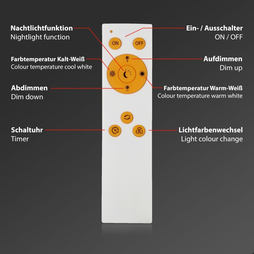 Briloner 7179-016 - LED dimmbare Deckenleuchte PIATTO LED/24W/230V 3000-6500K + Fernbedienung