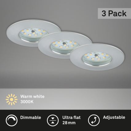 Briloner 7231-039 - 3er-Set dimmbare LED-Einbauleuchten für das Badezimmer LED/5,5W/230V IP44 matt-chrom
