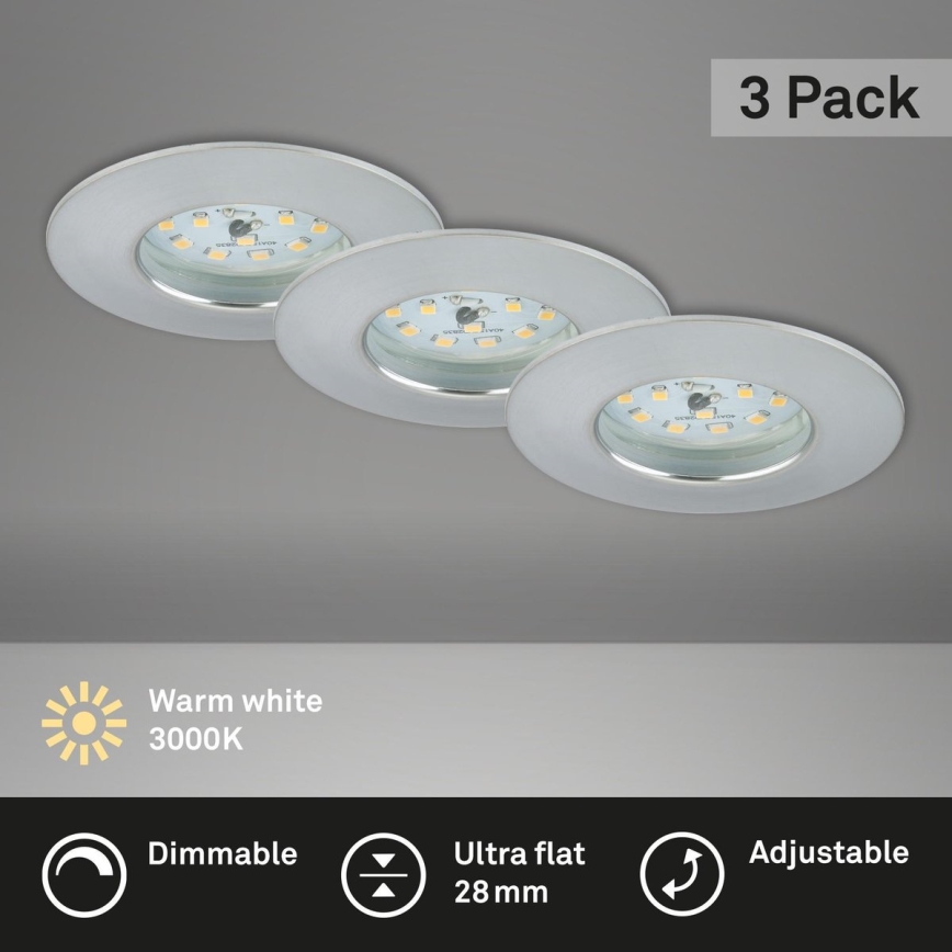 Briloner 7231-039 - 3er-Set dimmbare LED-Einbauleuchten für das Badezimmer LED/5,5W/230V IP44 matt-chrom