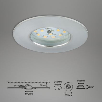Briloner 7231-039 - 3er-Set dimmbare LED-Einbauleuchten für das Badezimmer LED/5,5W/230V IP44 matt-chrom