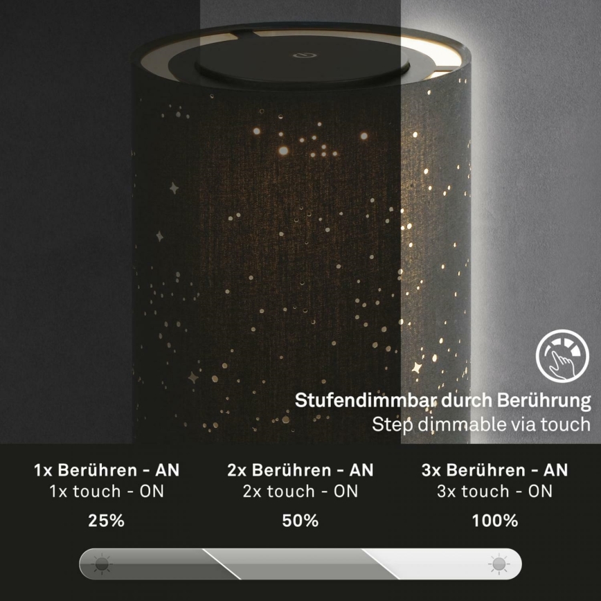 Briloner 7449-015 - LED dimmbare Außen-Touchlampe STARRY SKY LED/3W/5V IP44 2000 mAh schwarz