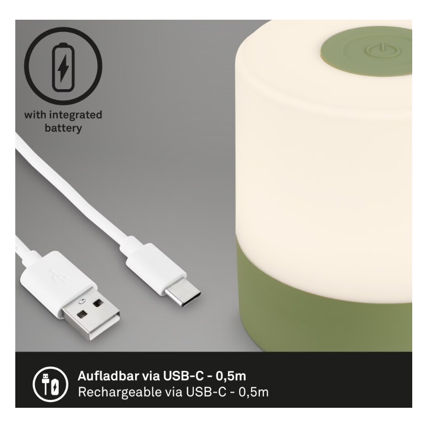 Briloner 7461019 - Dimmbare, aufladbare LED-Outdoor-Tischleuchte LED/2W/5V IP44 1200 mAh grün