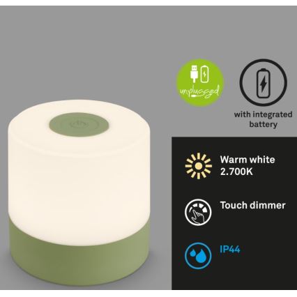 Briloner 7461019 - LED dimmbare wiederaufladbare Außen-Tischlampe LED/2W/5V IP44 1200 mAh grün