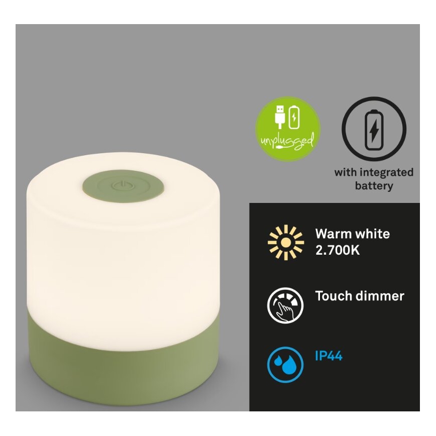 Briloner 7461019 - LED dimmbare wiederaufladbare Außen-Tischlampe LED/2W/5V IP44 1200 mAh grün
