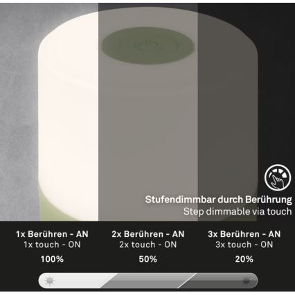 Briloner 7461019 - LED dimmbare wiederaufladbare Außen-Tischlampe LED/2W/5V IP44 1200 mAh grün
