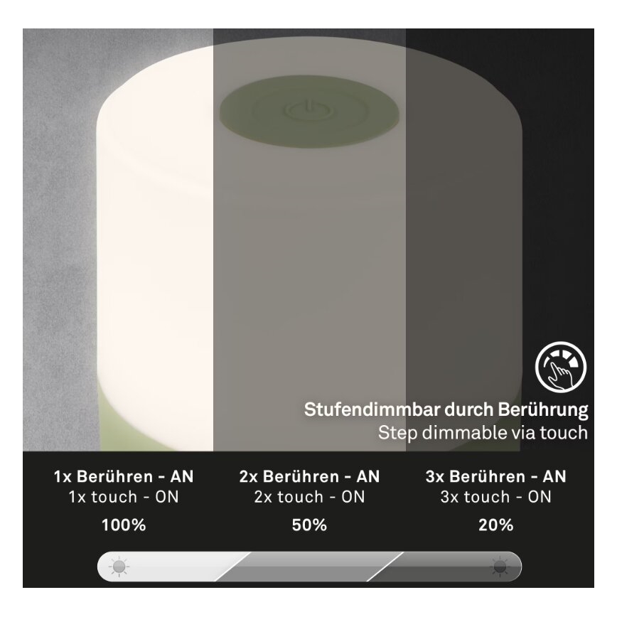 Briloner 7461019 - LED dimmbare wiederaufladbare Außen-Tischlampe LED/2W/5V IP44 1200 mAh grün