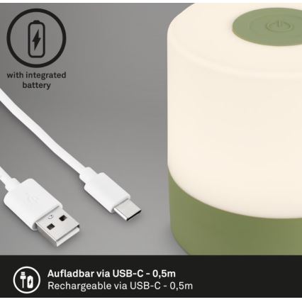 Briloner 7461019 - LED dimmbare wiederaufladbare Außen-Tischlampe LED/2W/5V IP44 1200 mAh grün