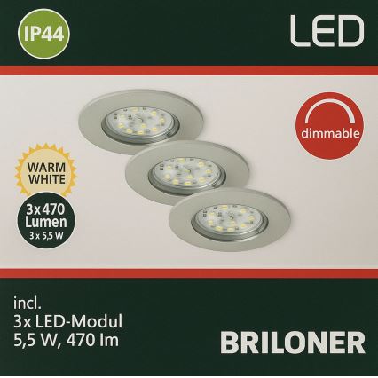 Briloner - SET 3x Dimmbare LED-Einbauleuchte für Badezimmer LED/5,5W/230V IP44