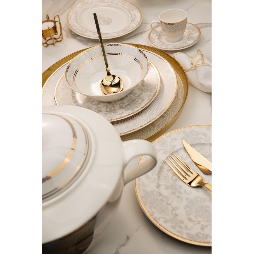 Buntes 68-teiliges Geschirrset aus Knochenporzellan