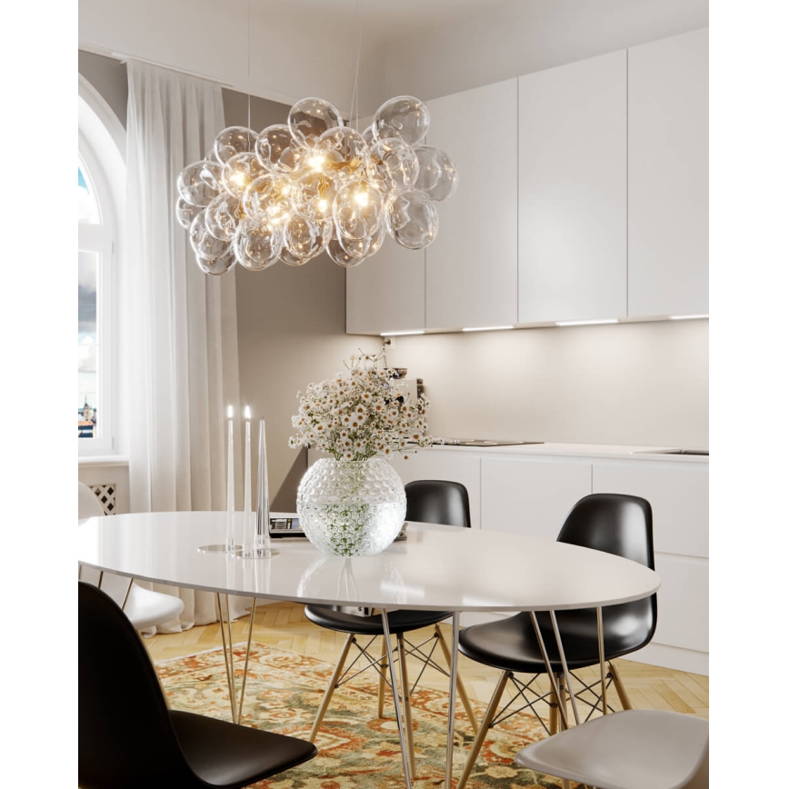 ByRydens - Pendelleuchte an Stahlseil GROSS BAR 8xG9/4W/230V klar