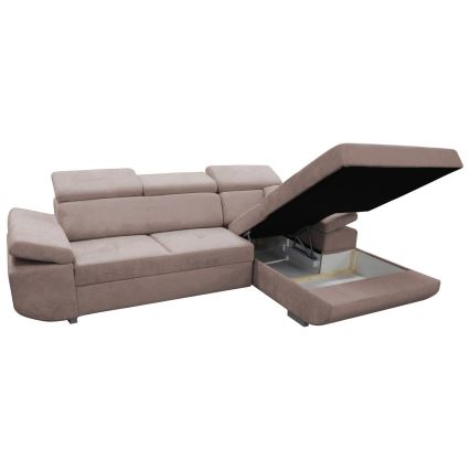 CASTELO Ecksofa mit Schlaffunktion und Stauraum, L‑Form, rechts, beige