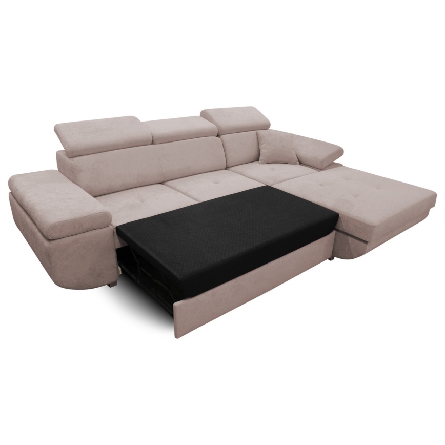 CASTELO Ecksofa mit Schlaffunktion und Stauraum, L‑Form, rechts, beige
