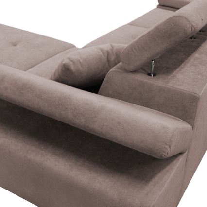 CASTELO Ecksofa mit Schlaffunktion und Stauraum, L‑Form, rechts, beige