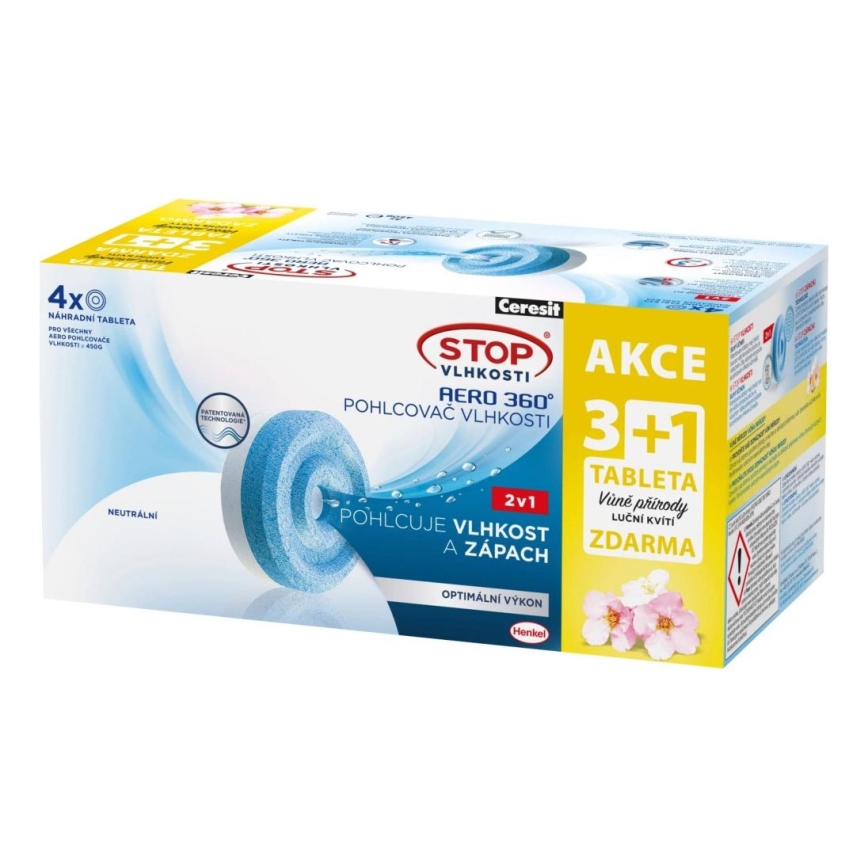 Ceresit - Tabletten für Luftentfeuchter 2in1 AERO 360° 4x 450 g Wiesenblüten