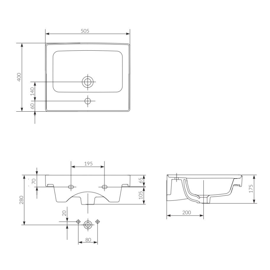 Cersanit K114-005 - Aufsatzwaschbecken CREA 40x50,5 cm Keramik/glänzendes Weiß