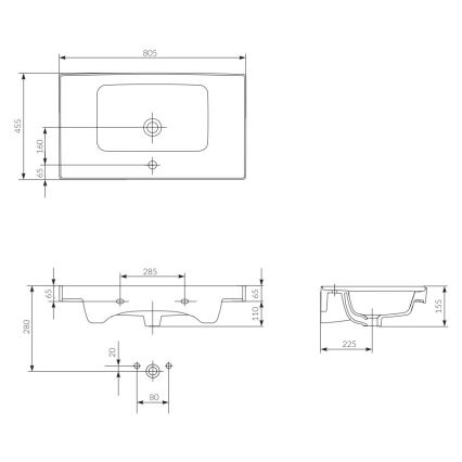 Cersanit K114-017 - Einbauwaschbecken CREA 44,5x80,5 cm Keramik/glänzend weiß