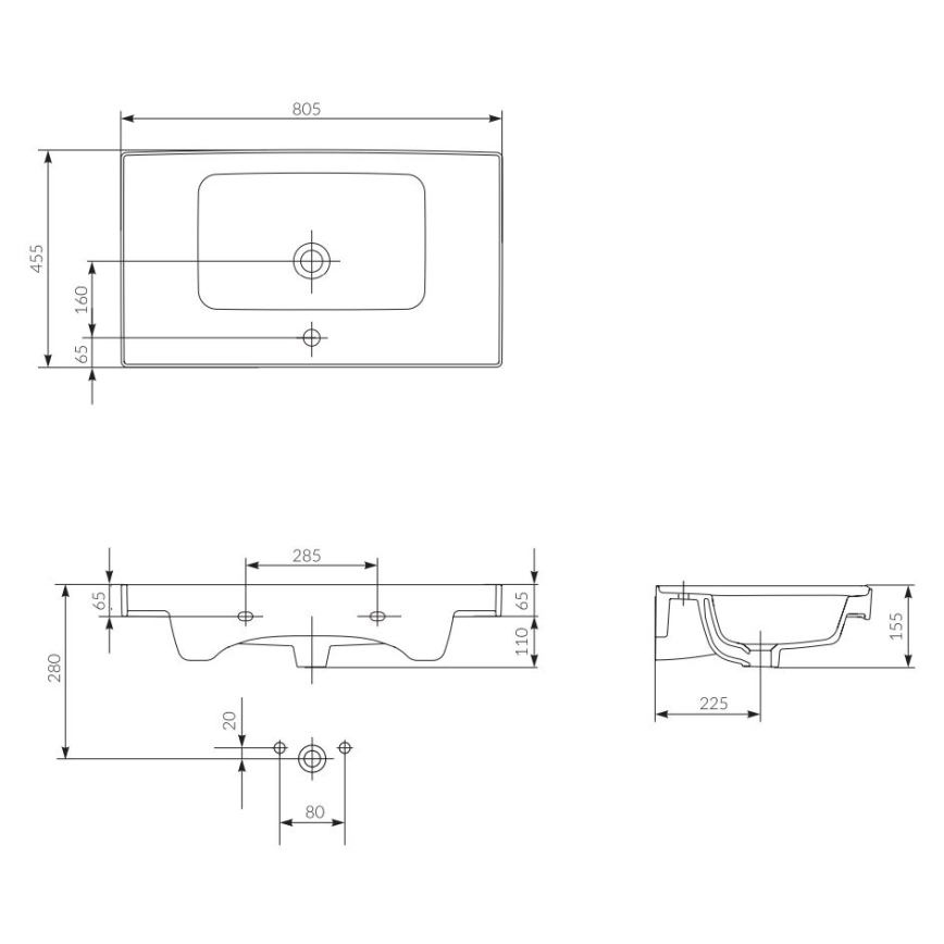 Cersanit K114-017 - Einbauwaschbecken CREA 44,5x80,5 cm Keramik/glänzend weiß