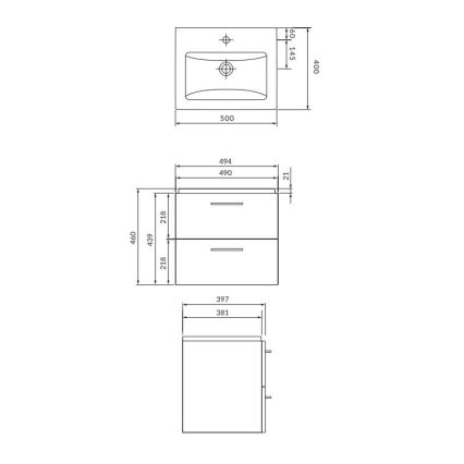 Cersanit S801-146-DSM - Hängender Badezimmerschrank mit Waschbecken ELIS 46x50 cm weiß