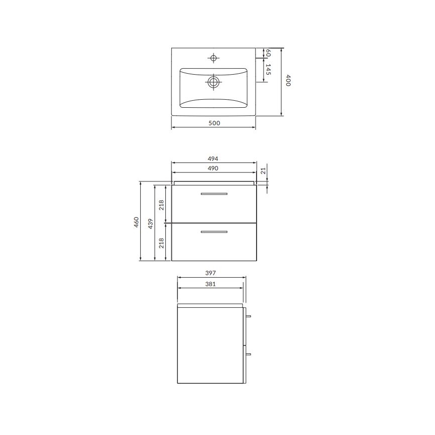 Cersanit S801-146-DSM - Hängender Badezimmerschrank mit Waschbecken ELIS 46x50 cm weiß