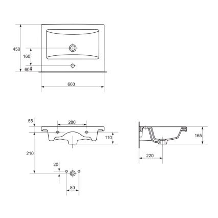Cersanit S801-147-DSM - Hängender Badezimmerschrank mit Waschbecken ELODY 46x60 cm Weiß