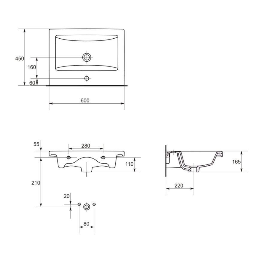 Cersanit S801-147-DSM - Hängender Badezimmerschrank mit Waschbecken ELODY 46x60 cm Weiß
