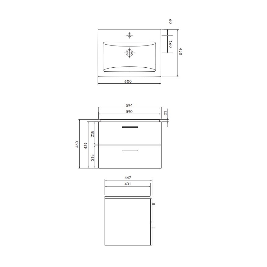 Cersanit S801-148-DSM - Hängeschrank mit Waschbecken LARA 60x45 cm Nussbaum