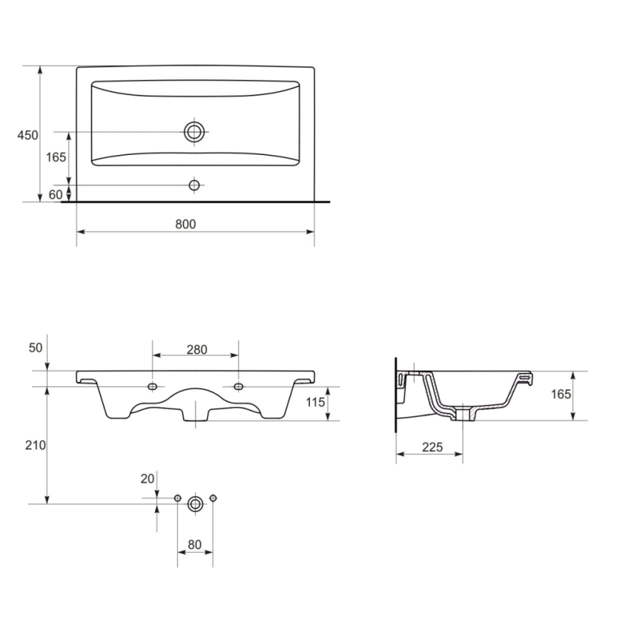 Cersanit S801-149-DSM - Hängender Badezimmerschrank mit integriertem Waschbecken LARA 80x45 cm weiß