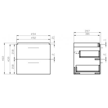 Cersanit S801-153-DSM - Hängender Badezimmerschrank mit Waschbecken LARA COMO 50x40 cm Walnuss