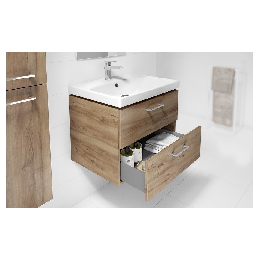 Cersanit S801-153-DSM - Hängender Badezimmerschrank mit Waschbecken ELIS 46x50 cm Nussbaum