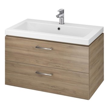 Cersanit S801-154-DSM - Hängender Badezimmerschrank mit Waschbecken LARA 80x45 cm, Nussbaum