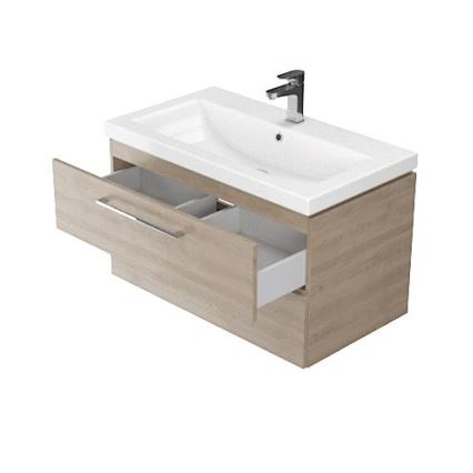 Cersanit S801-154-DSM - Hängender Badezimmerschrank mit Waschbecken ELODY 46x80 cm Nussbaum