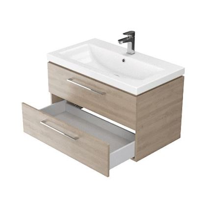 Cersanit S801-154-DSM - Hängender Badezimmerschrank mit Waschbecken ELODY 46x80 cm Nussbaum