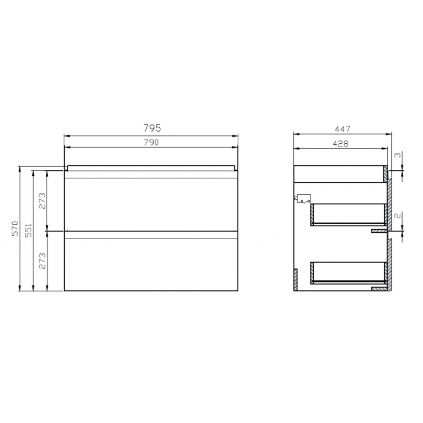 Cersanit S801-221-DSM - Hängender Badezimmerschrank mit Waschtisch MODUO 80x45 cm hochglänzend weiß