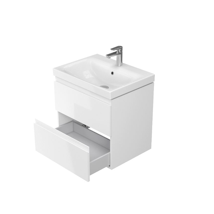 Cersanit S801-223-DSM - Hängender Badezimmerschrank mit Waschbecken MEDDIE 62x60 cm glänzend weiß