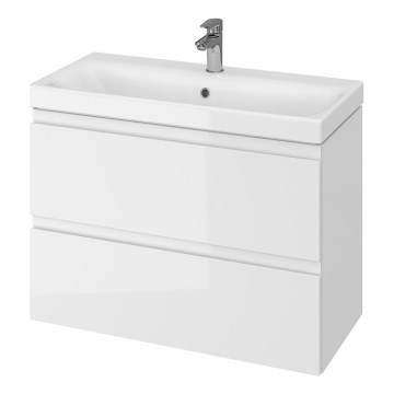 Cersanit S801-225-DSM - Hängender Badezimmerschrank mit Waschbecken MEDA SLIM 62x80 cm glänzend weiß