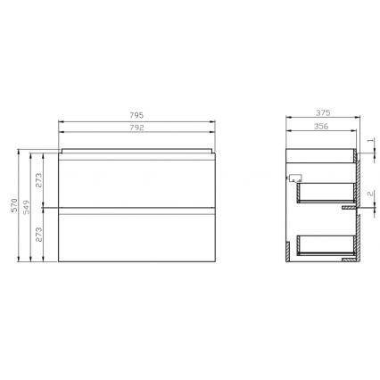 Cersanit S801-225-DSM - Hängender Badezimmerschrank mit Waschbecken MEDA SLIM 62x80 cm glänzend weiß