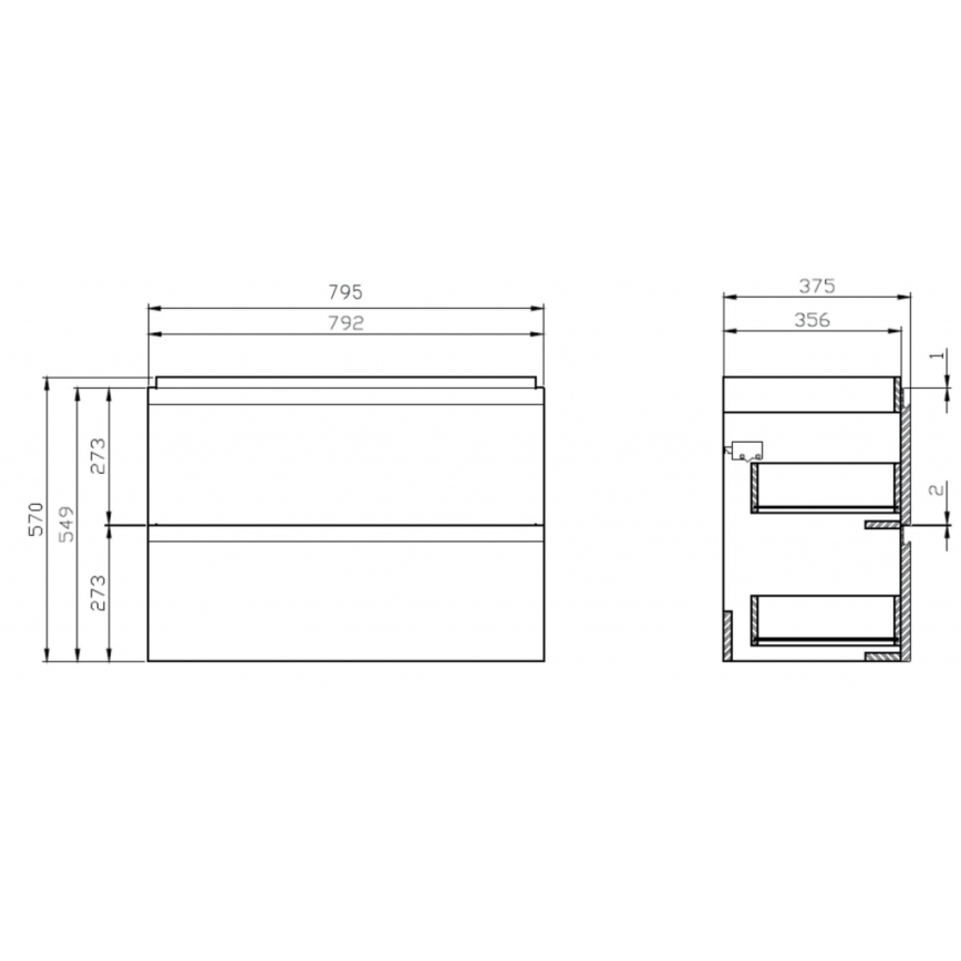 Cersanit S801-225-DSM - Hängender Badezimmerschrank mit Waschbecken MEDA SLIM 62x80 cm glänzend weiß