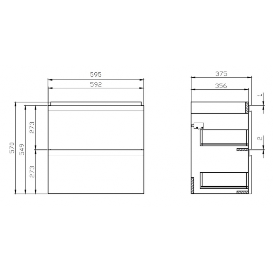 Cersanit S801-227-DSM - Hängender Badezimmerschrank mit Waschbecken MEDA SLIM 62x60 cm glänzend weiß