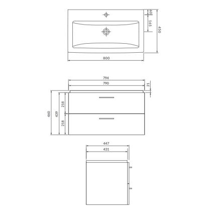 Cersanit S801-338-DSM - Hängender Badezimmerschrank mit Waschbecken ELODY 46x80 cm Weiß